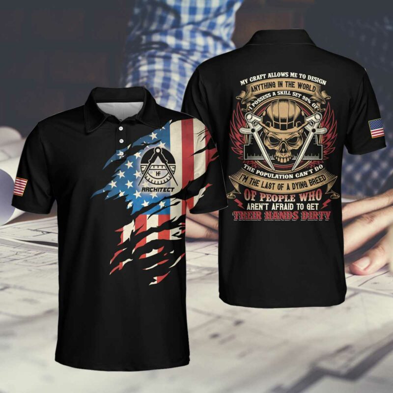 OrangePrints.com -My Craft Allows Me To Design Anything Polo Shirt, American Flag Skull Architect Polo Shirt, Crazy Architect Shirt For Men