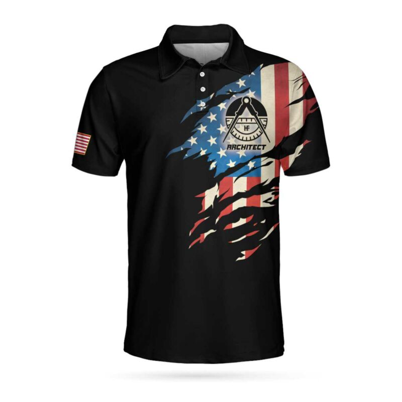 Orange prints front of My Craft Allows Me To Design Anything Polo Shirt, American Flag Skull Architect Polo Shirt, Crazy Architect Shirt For Men
