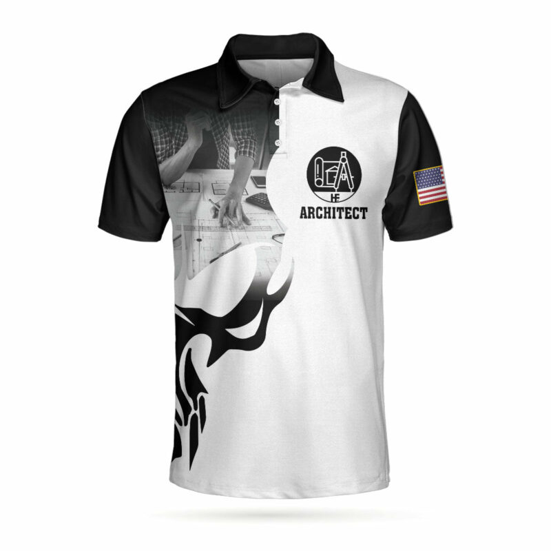 Orange prints front of If You Think You Can Do My Job Skull Polo Shirt, American Flag Skull Architect Polo Shirt, Crazy Architect Shirt For Men