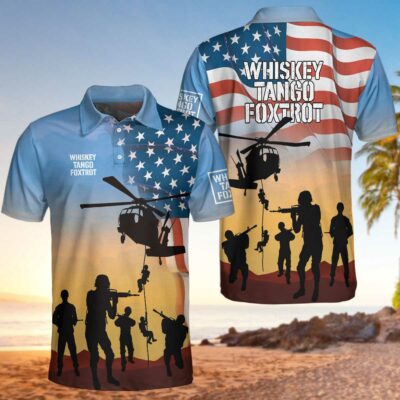 OrangePrints.com -Whiskey Tango Foxtrot Military Polo Shirt, Helicopter American Flag Polo Shirt, Patriotic Military Shirt For Men
