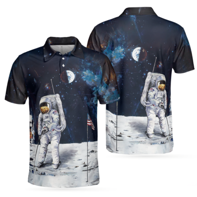 OrangePrints.com -Astronaut Moon Golf Short Sleeve Polo Shirt For Golf, American Flag Polo Shirt, Best Golf Shirt For Men