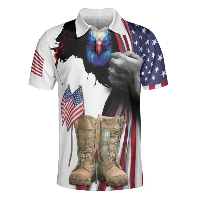 Orange prints front of Every Veteran Is A Hero Polo Shirt, Eagle American Flag Polo Shirt, Patriotic Veteran Shirt For Men