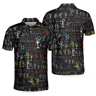 OrangePrints.com -Stickfigures Chef Short Sleeve Polo Shirt, Doodling Cooking Polo Shirt, Best Chef Shirt For Men