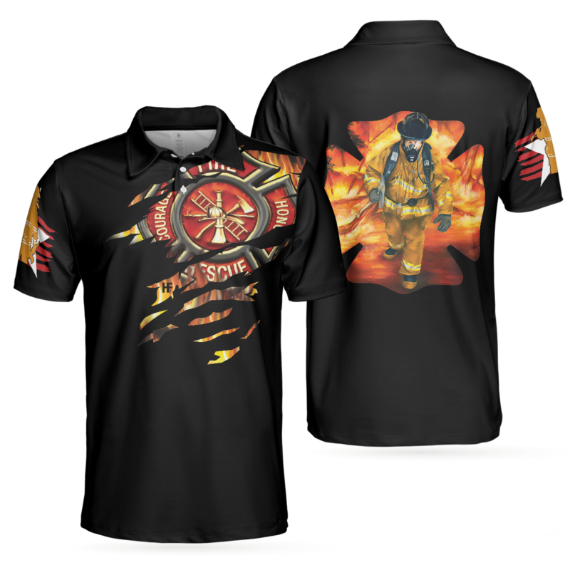 OrangePrints.com -American Firefighter Polo Shirt, Black Firefighter Shirt For Men, Cool Gift For Firefighters