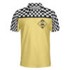 Orange prints front of Relaxi Taxi Short Sleeve Polo Shirt, Black And White Checker Pattern Yellow Taxi Shirt For Men