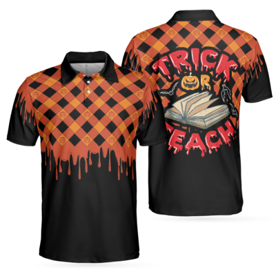 OrangePrints.com -Trick Or Teach Halloween Polo Shirt For Men, Best Halloween Gift For Teachers