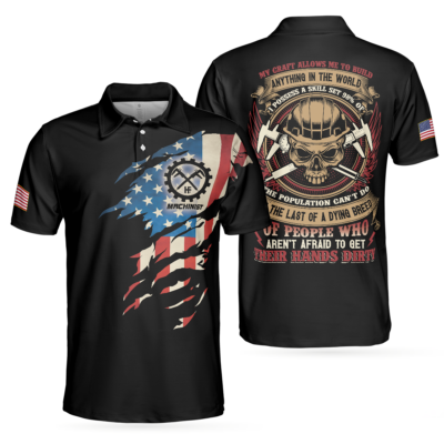 OrangePrints.com -Machinist My Craft Allows Me To Build Anything Polo Shirt, Skull American Flag Machinist Shirt For Men
