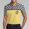 Orange prints model Relaxi Taxi Short Sleeve Polo Shirt, Black And White Checker Pattern Yellow Taxi Shirt For Men