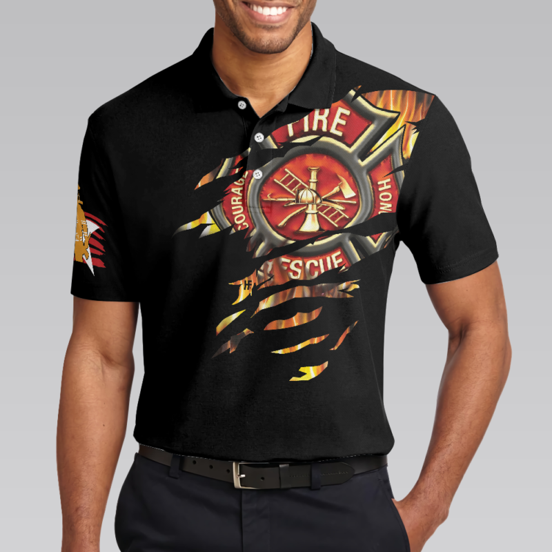 Orange prints model American Firefighter Polo Shirt, Black Firefighter Shirt For Men, Cool Gift For Firefighters
