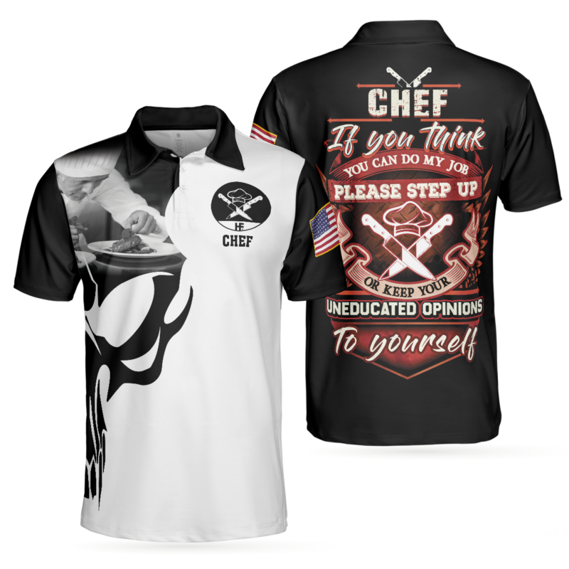 OrangePrints.com -Chef Proud Skull Unisex Short Sleeve Polo Shirt, If You Think You Can Do My Job Chef Polo Shirt, Best Chef Shirt For Men