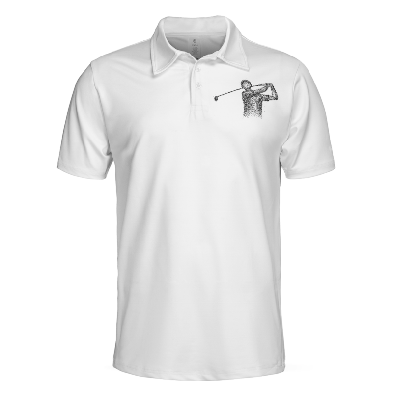 Orange prints front of Playing Golf In My Head While Listening To My Wife Polo Shirt For Men, Black And White Astronaut Golfer Polo Shirt