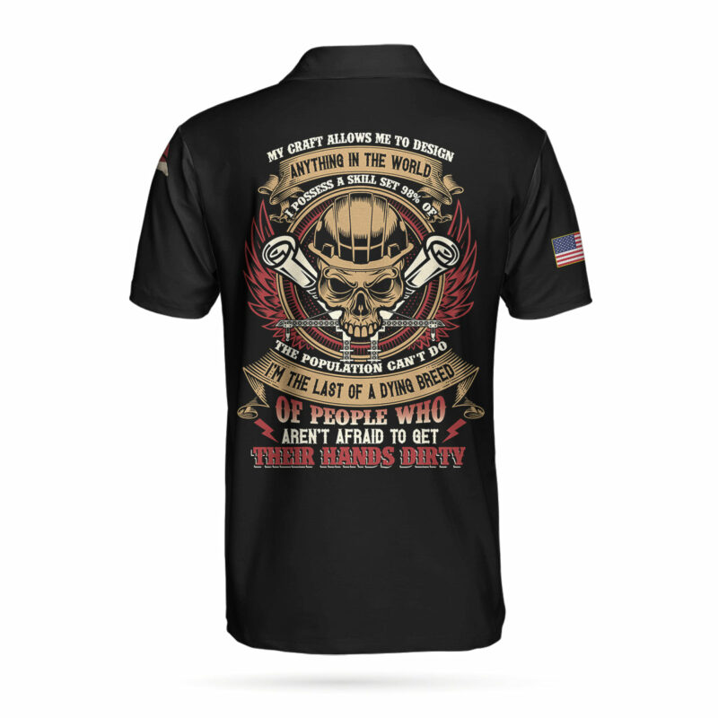 Orange prints back of Civil Engineer My Craft Allows Me To Design Anything Skull Polo Shirt, American Flag Polo Shirt, Engineer Shirt For Men