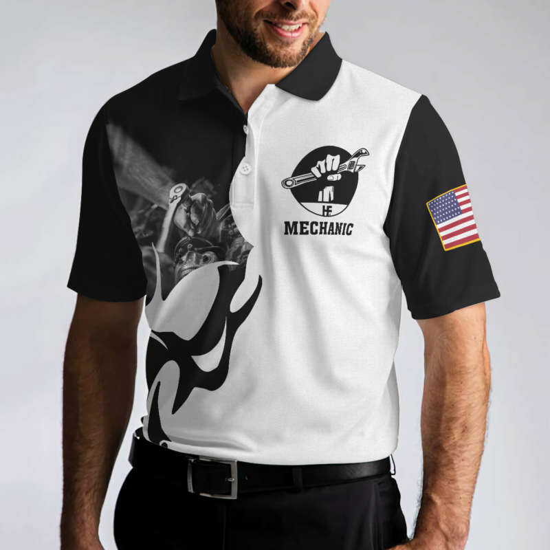 Orange prints model Mechanic Proud Skull Polo Shirt, Black And White If You Think You Can Do My Job Polo Shirt, Mechanic Shirt For Men