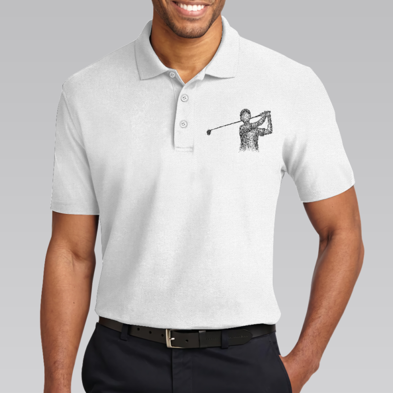Orange prints model Playing Golf In My Head While Listening To My Wife Polo Shirt For Men, Black And White Astronaut Golfer Polo Shirt