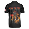 Orange prints back of Man Of God Flag Firefighter Polo Shirt, Skull Firefighter American Flag Polo Shirt, Firefighter Shirt For Men