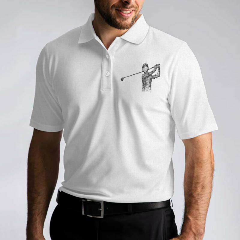 Orange prints model Playing Golf In My Head While Listening To My Wife Polo Shirt For Men, Black And White Astronaut Golfer Polo Shirt