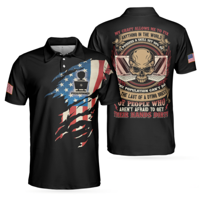 OrangePrints.com -Programmer My Craft Allows Me To Fix Anything Polo Shirt, Skull Ripped American Flag Golf Shirt For Men