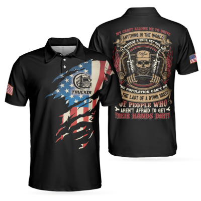 OrangePrints.com -Trucker My Craft Allows Me To Drive Anything Polo Shirt, Skull Truck Driver American Flag Polo Shirt