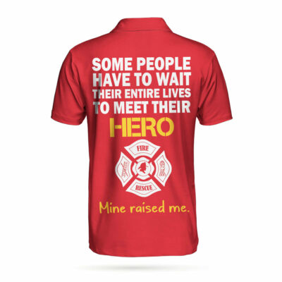 OrangePrints.com -Firefighter's Daughter Short Sleeve Polo Shirt, Wait Their Entire Lives Red Firefighter Shirt For Men