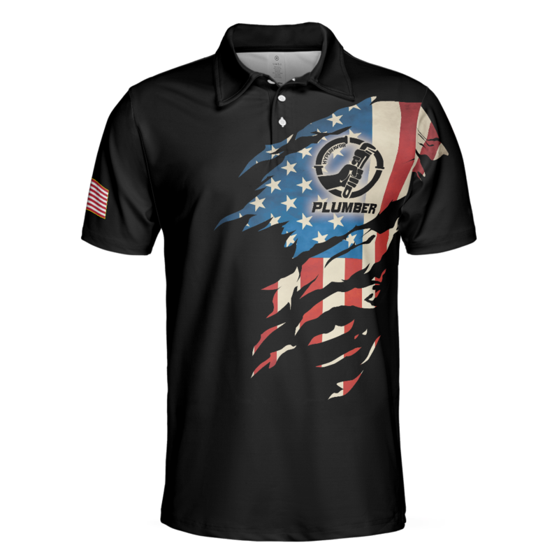 Orange prints front of Plumber My Craft Allows Me To Fix Anything Polo Shirt, Skull American Flag Polo Shirt For Plumbers