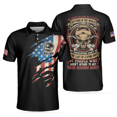 OrangePrints.com -Welder My Craft Allows Me To Build Anything Polo Shirt, Skull American Flag Welder Shirt For Men