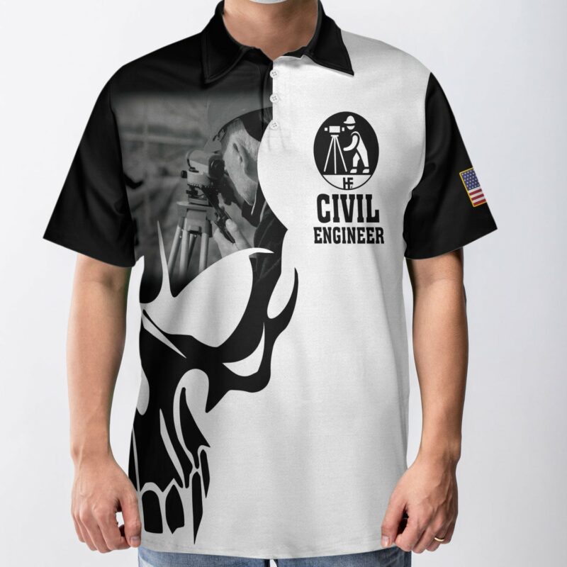OrangePrints.com -Civil Engineer Proud Skull Polo Shirt For Golf, If You Think You Can Do My Job Shirt, Best Engineer Shirt For Men