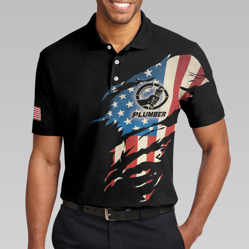 Orange prints model Plumber My Craft Allows Me To Fix Anything Polo Shirt, Skull American Flag Polo Shirt For Plumbers