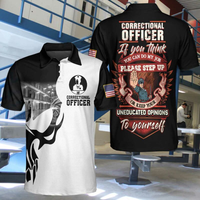 Orange prints model Correctional Officer Proud Skull Short Sleeve Polo Shirt, If You Think You Can Do My Job Shirt, Officer Shirt For Men