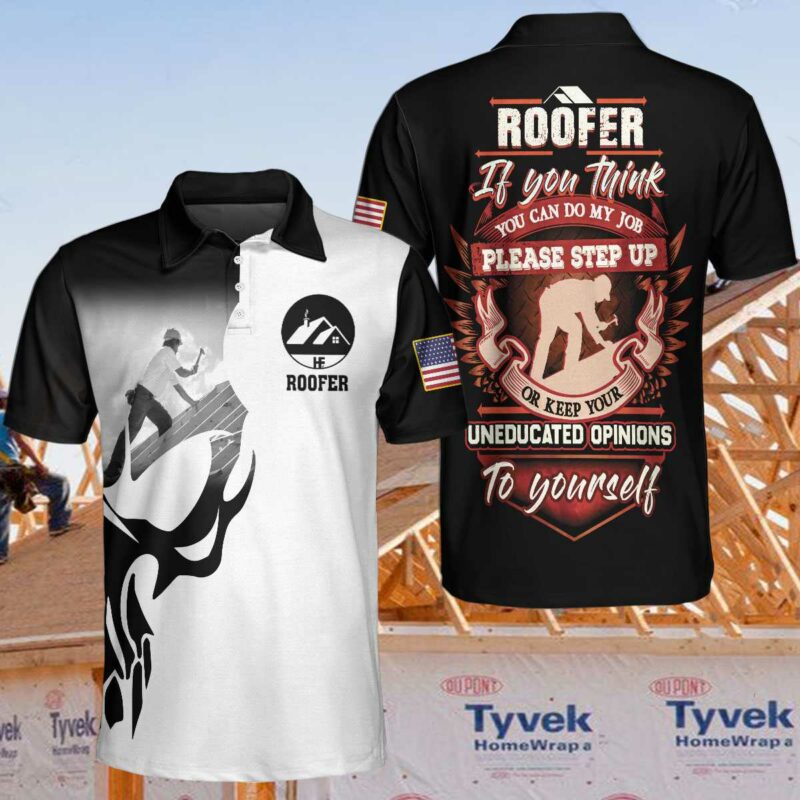 OrangePrints.com -Roofer Proud Skull Black And White Polo Shirt, If You Think You Can Do My Job Polo Shirt, Best Roofer Shirt For Men