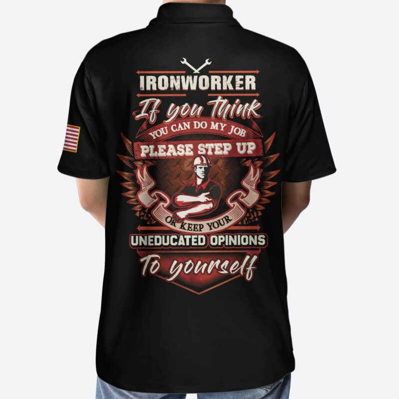 Orange prints model Ironworker Proud Skull Polo Shirt, If You Think You Can Do My Job Skull Polo Shirt, Ironworker Shirt For Men