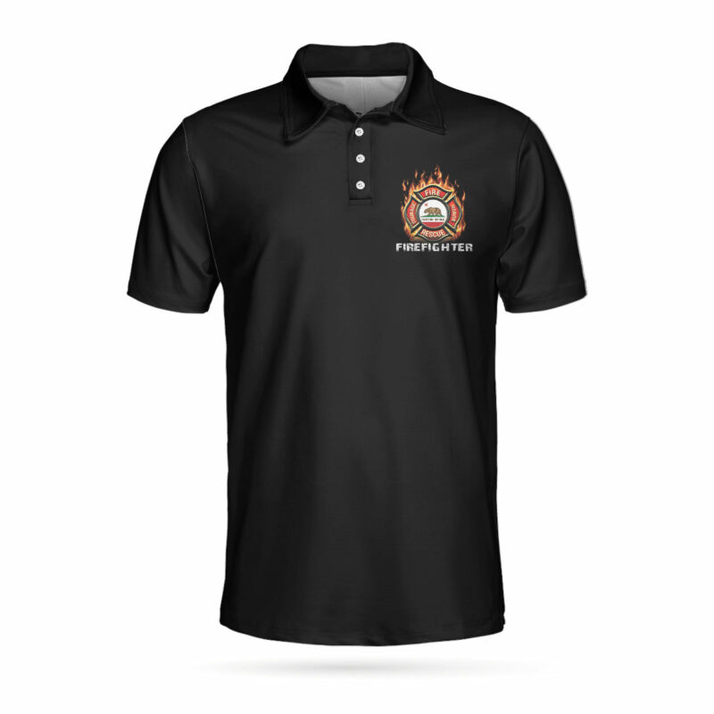 Orange prints back of Firefighter California Flag Custom Polo Shirt, Personalized Firefighter Shirt For Men