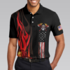 Orange prints model Firefighter Skull Flame Short Sleeve Polo Shirt, First In Last Out American Flag Firefighter Shirt For Men