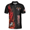 Orange prints front of Firefighter Skull Flame Short Sleeve Polo Shirt, Black American Flag Firefighter Shirt For Men