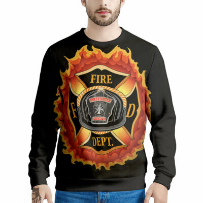 OrangePrints.com -Firefighter Emblem Flaming Print Men's Sweatshirt