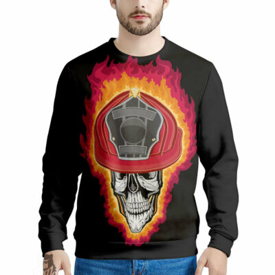 OrangePrints.com -Firefighter Skull Flaming Print Men's Sweatshirt