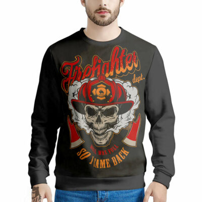 OrangePrints.com -Skull Firefighter Department Print Men's Sweatshirt