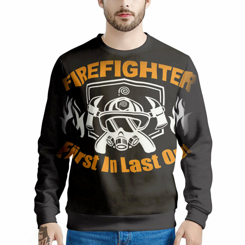 Orange prints First In Last Out Firefighter Print Men's Sweatshirt