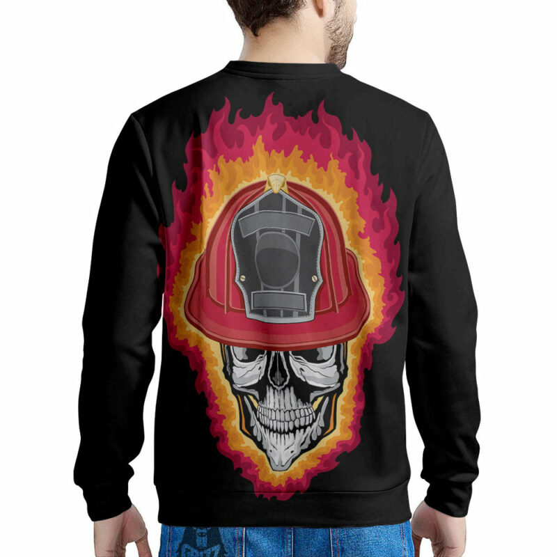 Orange prints Firefighter Skull Flaming Print Men's Sweatshirt