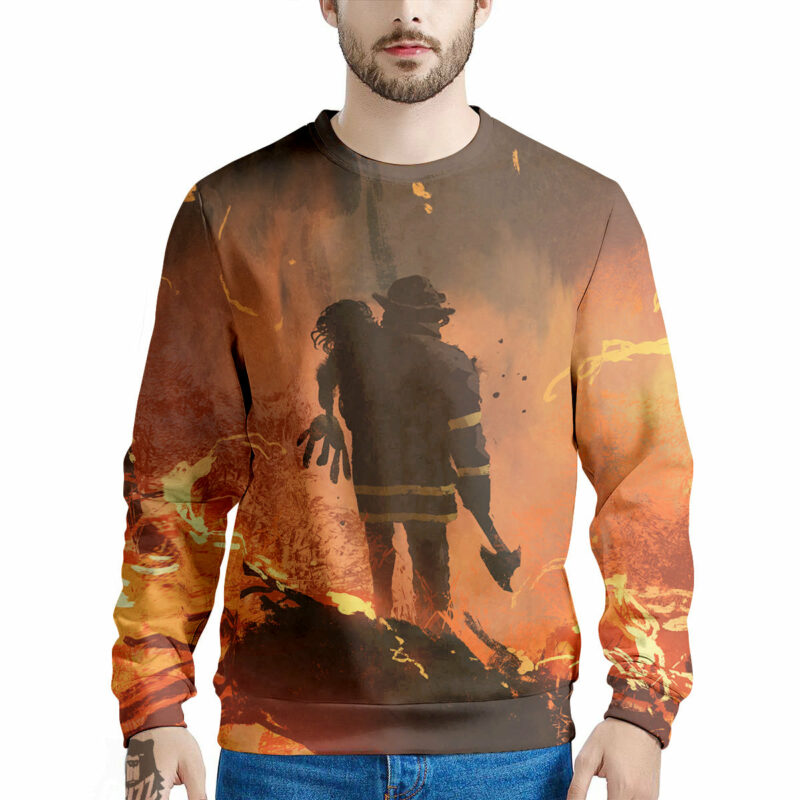 Orange prints Painting Brave Firefighter Print Men's Sweatshirt