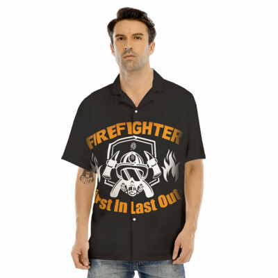 OrangePrints.com -First In Last Out Firefighter Print Men's Hawaiian Shirt