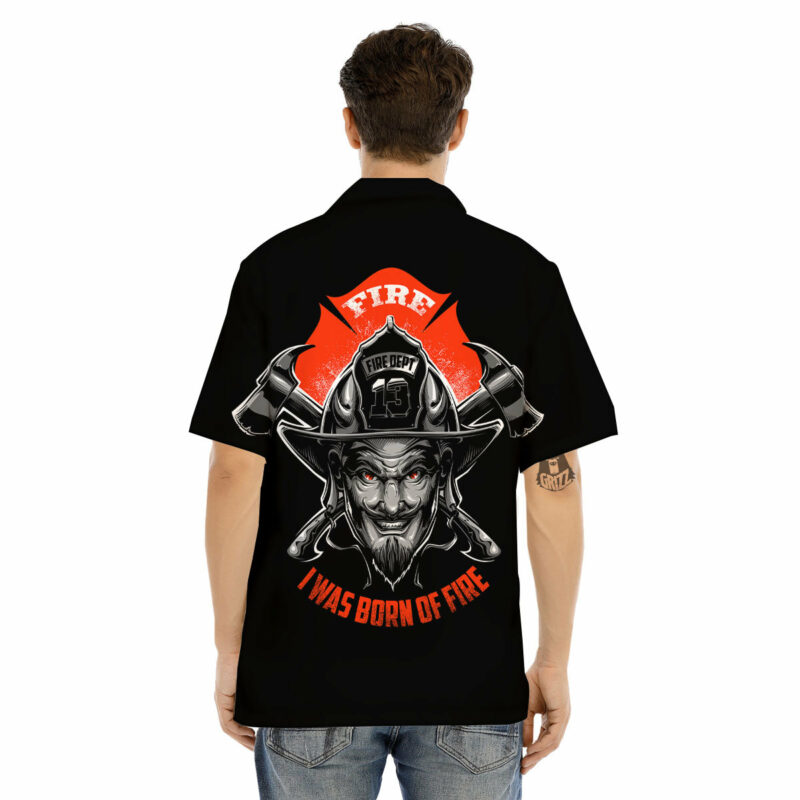 Orange prints Devil Firefighter Print Men's Hawaiian Shirt