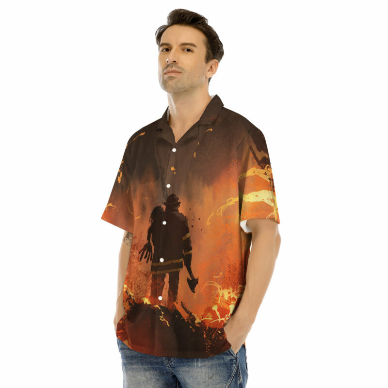 Orange prints Painting Brave Firefighter Print Men's Hawaiian Shirt