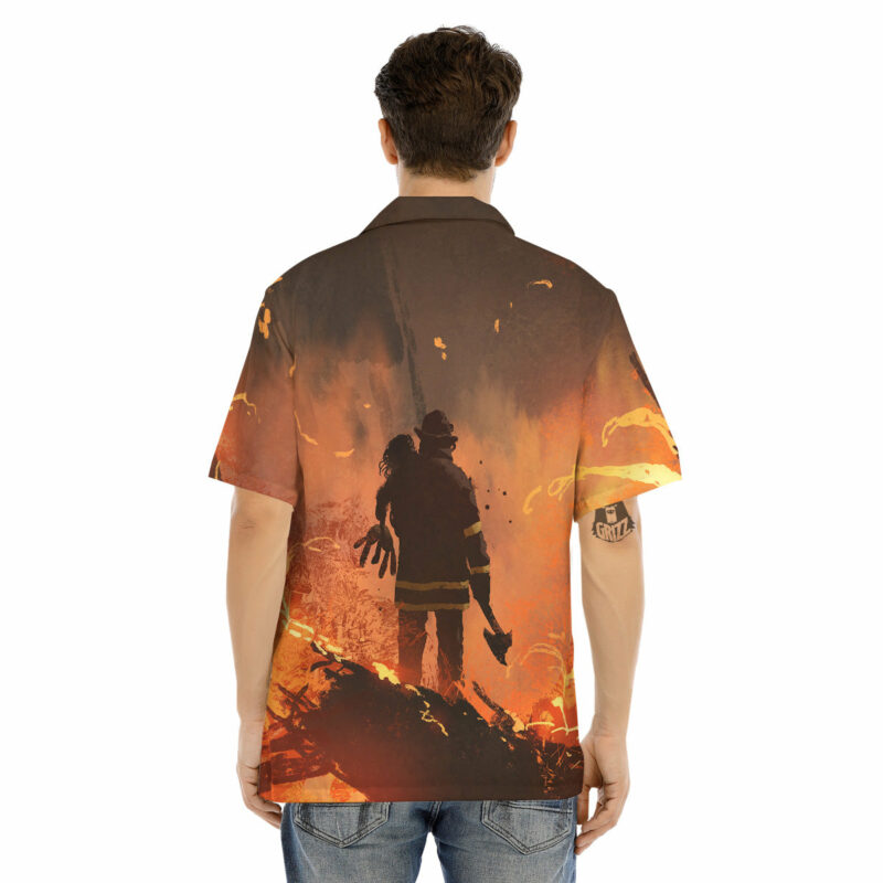 Orange prints Painting Brave Firefighter Print Men's Hawaiian Shirt