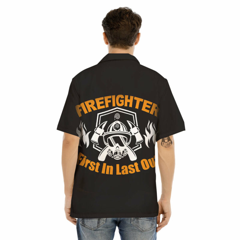 Orange prints First In Last Out Firefighter Print Men's Hawaiian Shirt