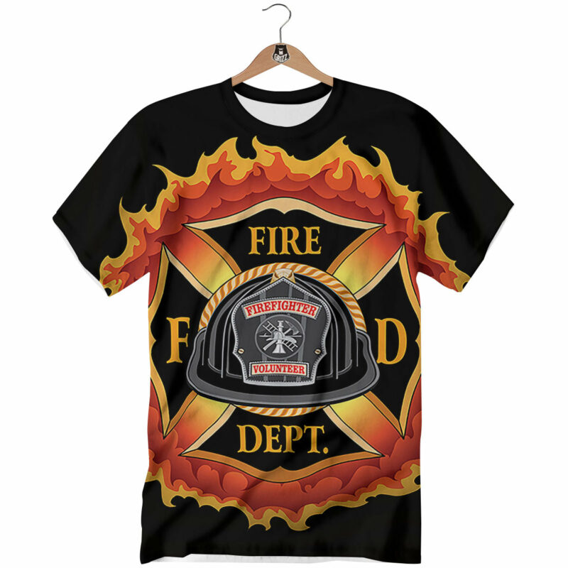 OrangePrints.com -Firefighter Emblem Flaming Print T-Shirt