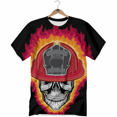 OrangePrints.com -Firefighter Skull Flaming Print T-Shirt