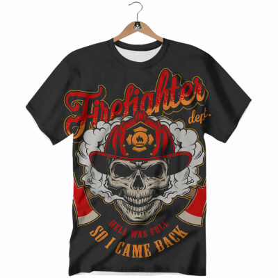 OrangePrints.com -Skull Firefighter Department Print T-Shirt