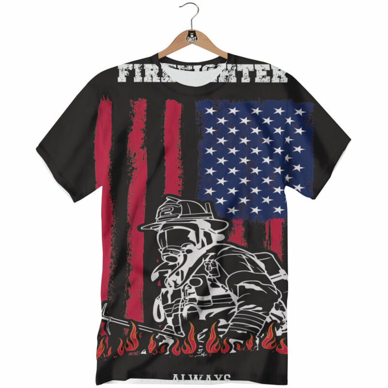 Orange prints Firefighter Emblem American Print T-Shirt