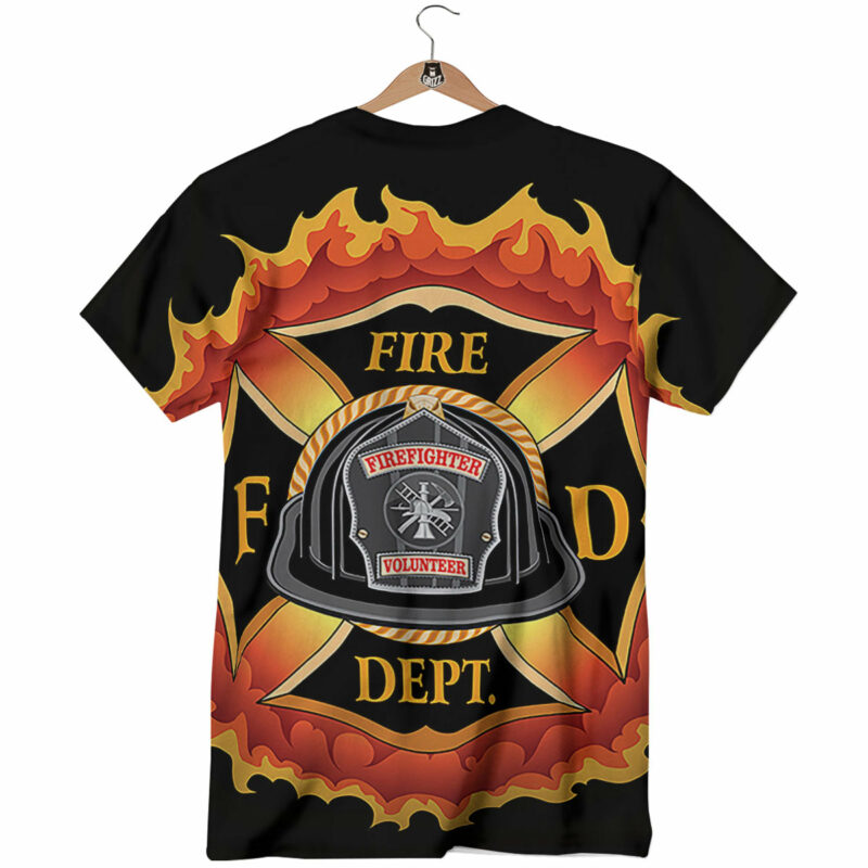 Orange prints Firefighter Emblem Flaming Print T-Shirt