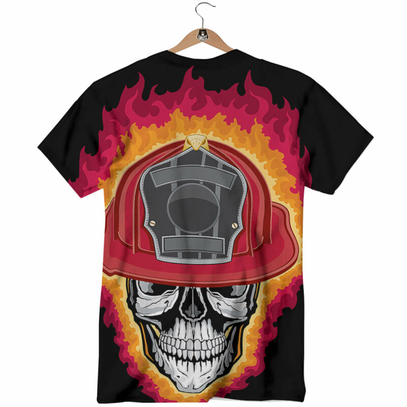 Orange prints Firefighter Skull Flaming Print T-Shirt